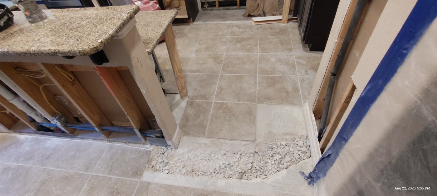 Water line repipe through opened flooring